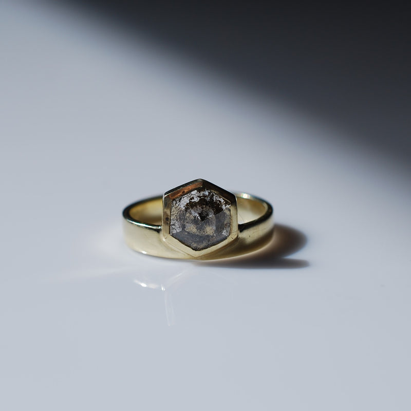 Hexagon salt and pepper diamond ring