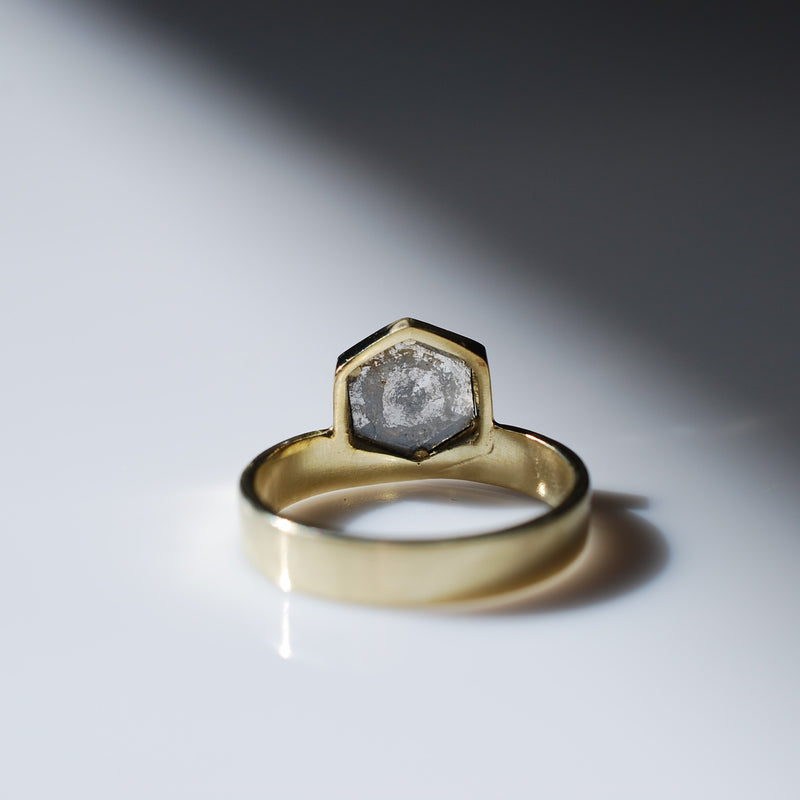 Hexagon salt and pepper diamond ring