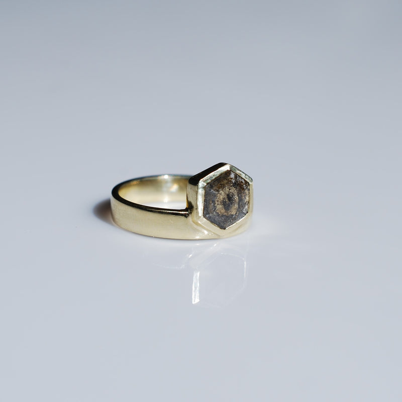 Hexagon salt and pepper diamond ring