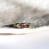 Double band hammered ruby and diamond ring