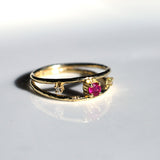 Double band hammered ruby and diamond ring