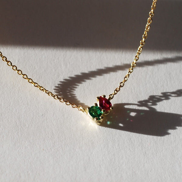 Ruby and emerald pear necklace