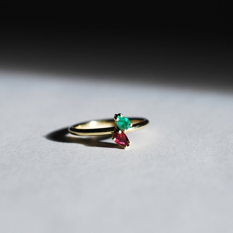 Ruby and emerald pear ring