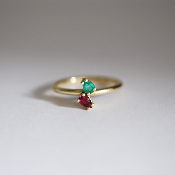 Ruby and emerald pear ring