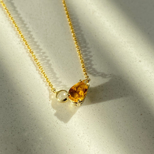 Pear citrine & round diamond necklace
