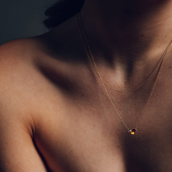 Pear citrine & round diamond necklace